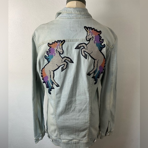 Rare LuLaRoe Jaxon Unicorn Denim Jean Jacket Sz M - Picture 1 of 6